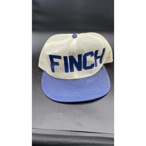 Vintage FINCH Blue White Mesh Snapback Trucker Hat Cap 80s 90s Made in USA